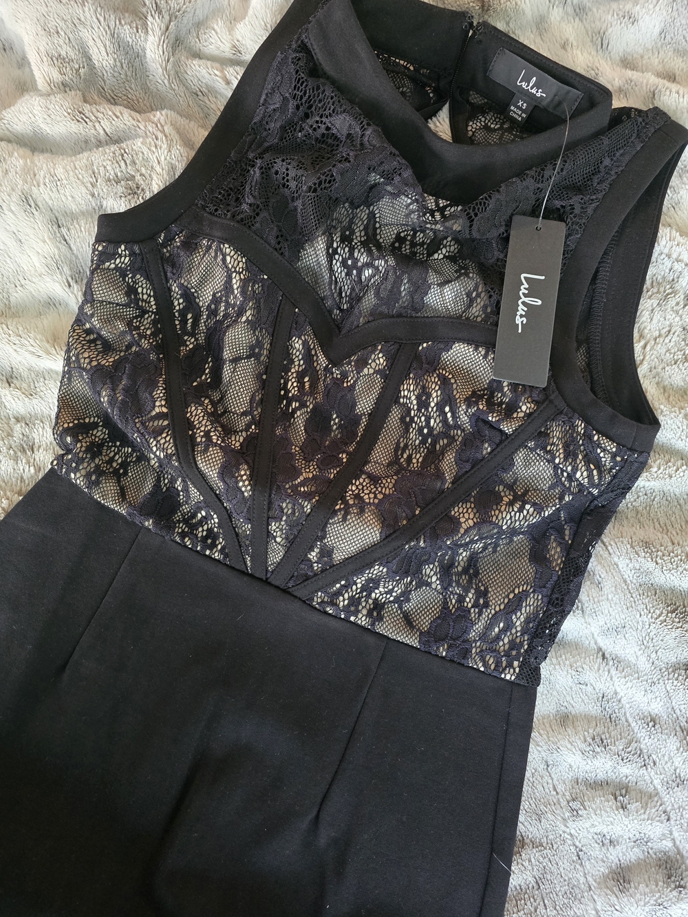 Lulu's Black Lace-Overlay Cocktail Dress